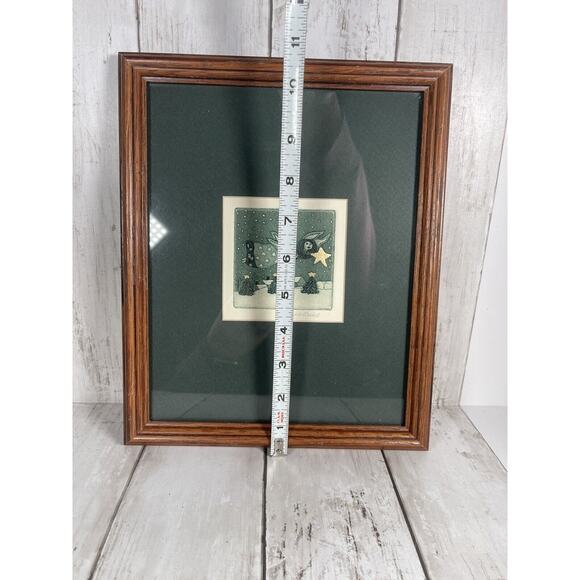Sarah Rishel Etching Print Framed And Signed Angel Christmas Wintertime - Picture 3 of 5